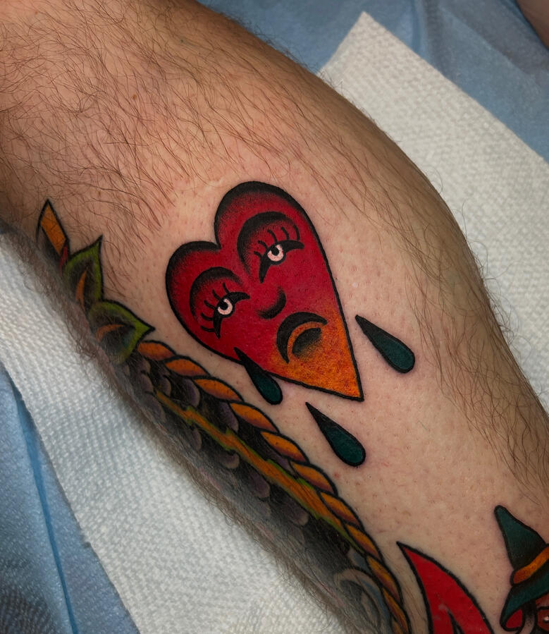 bright colorful heart tattoo with smooth linework created at Black Gold Tattoo in Midtown Sacramento.
